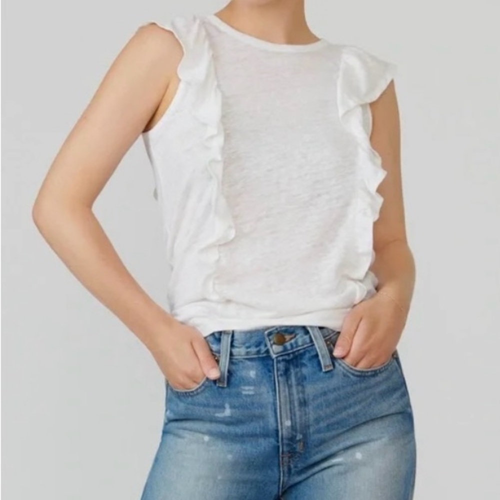 J Crew‎ Women’s Sz XXS White Linen Ruffle Tank Tee